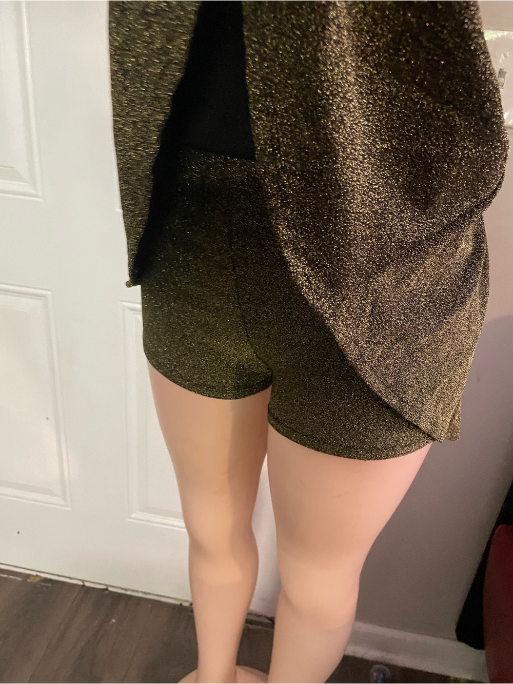 Love culture Metallic gold black Halter Dress shorts built in bottom USA medium - Picture 4 of 12